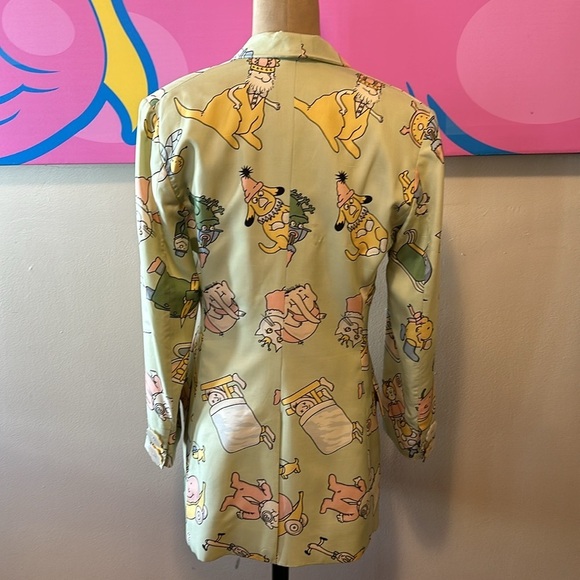 Moschino Couture Cat Dog Baby Cartoon Mint Green Silk Blazer Jacket Vint… - Picture 8 of 16